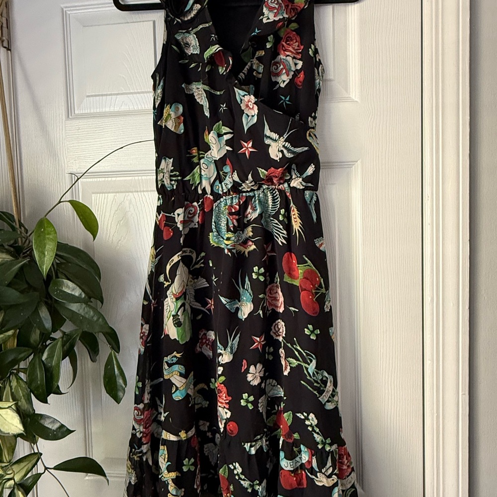 Moschino Black Dress with Tradition Tattoo Style Print